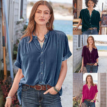 Load image into Gallery viewer, Women's Solid Color Short-sleeved Round Neck Shirt