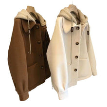Load image into Gallery viewer, High Sense Patchwork Knitting Hooded Woolen Women's Autumn And Winter Thickening Design Sense Niche Coat