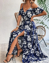 Load image into Gallery viewer, Flower Print Split Suspender Dress With Lace-up Design Summer Fashion Long Dresses Beach Clothing For Women