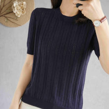 Load image into Gallery viewer, 100%  cotton short-sleeved women's T-shirt short section loose hollow knitted cotton sweater summer new O-neck pullover sweater