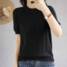 Load image into Gallery viewer, 100%  cotton short-sleeved women's T-shirt short section loose hollow knitted cotton sweater summer new O-neck pullover sweater