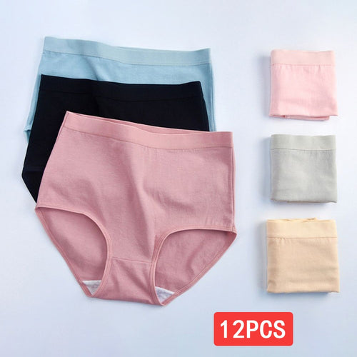 12pcs Women High Waist Panties Plus Size Lingeries Female Breathable Cotton Underwear Comfortable Ladies Girls Briefs M-XXXL