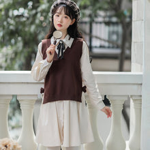 Load image into Gallery viewer, 2 Piece Set women Preppy Style Girl Sweet Cute Japanese Mujer V-neck Knitted Vest+Lapel Y2K Shirt Dress Korean Casual Outfits