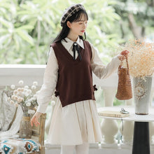 Load image into Gallery viewer, 2 Piece Set women Preppy Style Girl Sweet Cute Japanese Mujer V-neck Knitted Vest+Lapel Y2K Shirt Dress Korean Casual Outfits