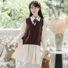 Load image into Gallery viewer, 2 Piece Set women Preppy Style Girl Sweet Cute Japanese Mujer V-neck Knitted Vest+Lapel Y2K Shirt Dress Korean Casual Outfits