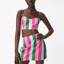 Load image into Gallery viewer, 2 Pieces ZA Summer Women Sets 2021 Camis Tops+Skirts Elegant Sleeveless Mini Shirt Casual Striped Printed Tops Chic Zipper Dress
