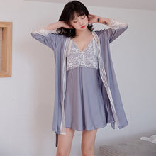 Load image into Gallery viewer, 2 pieces/set Femme Robe set Sexy Bathrobe Nightgown Female Negligee Lace Lingerie Night Dress Bridesmaid Gown Hot Erotic