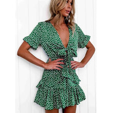 Load image into Gallery viewer, 2020 Fashion Women Polka Dot Boho Ruffle Mini Dress Knot V-Neck Party Summer Beach Holiday Dresses Women Vestidos
