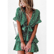 Load image into Gallery viewer, 2020 Fashion Women Polka Dot Boho Ruffle Mini Dress Knot V-Neck Party Summer Beach Holiday Dresses Women Vestidos