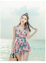 Load image into Gallery viewer, 2020 New Sexy Lady Retro Floral Crinkle V Neck Ruffle Swimwear Women One Piece Swimsuit Female Swim Suit One Piece Skirt