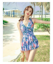 Load image into Gallery viewer, 2020 New Sexy Lady Retro Floral Crinkle V Neck Ruffle Swimwear Women One Piece Swimsuit Female Swim Suit One Piece Skirt