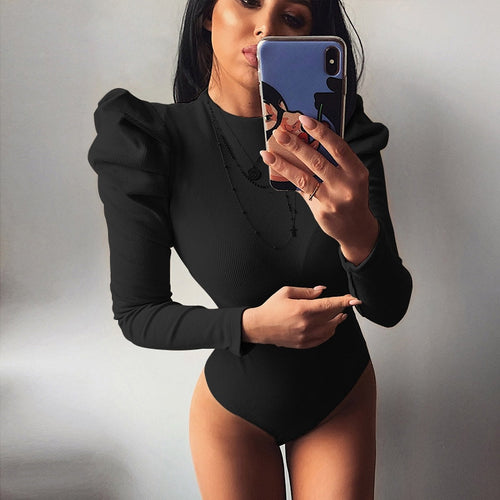 2020 Spring Winter Women Sexy Bodysuit Casual Bodycon Solid Knitted Black Bodysuits Body For Women Female
