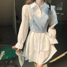 Load image into Gallery viewer, 2021 Autumn Elegant Two Piece Suit Women Korean Long Sleeve Sweet Shirt Dress Strap Mini Vest Set Spring Party Casual Dress Set