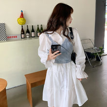 Load image into Gallery viewer, 2021 Autumn Elegant Two Piece Suit Women Korean Long Sleeve Sweet Shirt Dress Strap Mini Vest Set Spring Party Casual Dress Set