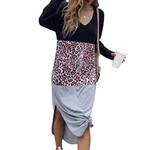 Load image into Gallery viewer, 2021 Autumn Leopard Midi Dress Fashion Women's Printed Sundress Splicing Patchwork V Neck Long Sleeve Patchwork Femme Vestidos