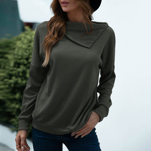 2021 Autumn Pullovers Solid Warm Turn-down Collar Long Sleeves Waffle-knit Comfy Tunic Sweatshirts Casual Loose Solid Color Tops