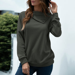 2021 Autumn Pullovers Solid Warm Turn-down Collar Long Sleeves Waffle-knit Comfy Tunic Sweatshirts Casual Loose Solid Color Tops