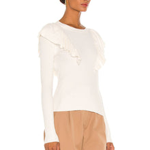 Load image into Gallery viewer, 2021 Autumn Winter New Fashion Temperament Commuter Sweater Women O Neck White Long Sleeve Ruffled Tight Knit Top