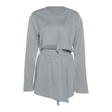 Load image into Gallery viewer, 2021 Autumn Winter New Women's Wear V-Neck Long Sleeve Top High Waist Wrap Hip Fake Skirt Shorts Set Outfits For Women Matching