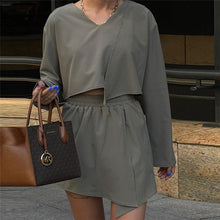 Load image into Gallery viewer, 2021 Autumn Winter New Women's Wear V-Neck Long Sleeve Top High Waist Wrap Hip Fake Skirt Shorts Set Outfits For Women Matching