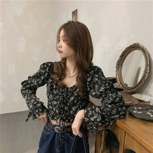 Load image into Gallery viewer, 2021 Elegant Sweet Floral Female Blouse Print Beach France Casual Sexy Shirts Women Strappy Korean Chic Summer Clothes for Women