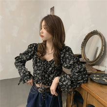Load image into Gallery viewer, 2021 Elegant Sweet Floral Female Blouse Print Beach France Casual Sexy Shirts Women Strappy Korean Chic Summer Clothes for Women