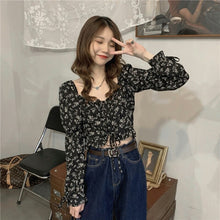 Load image into Gallery viewer, 2021 Elegant Sweet Floral Female Blouse Print Beach France Casual Sexy Shirts Women Strappy Korean Chic Summer Clothes for Women