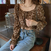 Load image into Gallery viewer, 2021 Elegant Sweet Floral Female Blouse Print Beach France Casual Sexy Shirts Women Strappy Korean Chic Summer Clothes for Women
