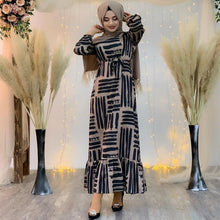 Load image into Gallery viewer, 2021 European fashion print dress elegant plain dress Muslim celebrity party women's dress (belt and headscarf not included).