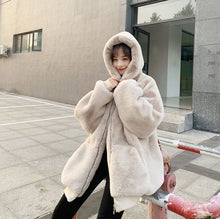 Load image into Gallery viewer, 2021 Jacket Women Winter Faux Rabbit Fur Long Coats Female Solid Color Loose Casual Thickened Warm Cotton Hooded Coat
