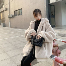 Load image into Gallery viewer, 2021 Jacket Women Winter Faux Rabbit Fur Long Coats Female Solid Color Loose Casual Thickened Warm Cotton Hooded Coat
