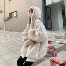 Load image into Gallery viewer, 2021 Jacket Women Winter Faux Rabbit Fur Long Coats Female Solid Color Loose Casual Thickened Warm Cotton Hooded Coat