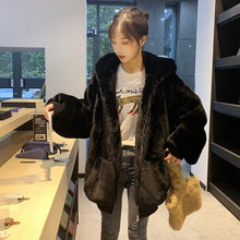 Load image into Gallery viewer, 2021 Jacket Women Winter Faux Rabbit Fur Long Coats Female Solid Color Loose Casual Thickened Warm Cotton Hooded Coat