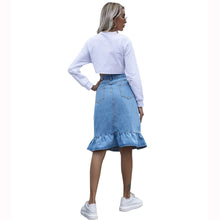 Load image into Gallery viewer, 2021 New Autumn Winter Fashion High-waist Ruffled Denim Skirt Casual  Knee Length Jeans Skirt
