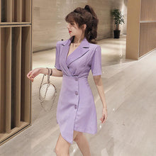 Load image into Gallery viewer, 2021  New Casual Summer Dress Collar Dress Thin Irregular Waist Design Goddess Office Style Short Sleeve Sexy Suit Dress
