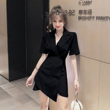 Load image into Gallery viewer, 2021  New Casual Summer Dress Collar Dress Thin Irregular Waist Design Goddess Office Style Short Sleeve Sexy Suit Dress
