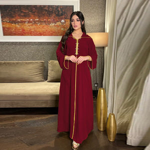 2021 New Muslim Robe Diamond Ribbon Dress Abaya Dubai Islamic Women's Clothing Ethnic Hooded Turkish Dress Woman