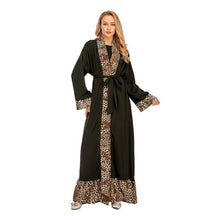 Load image into Gallery viewer, 2021 New Women's Leopard Print Stitching Fashion Abaya Kimono Cardigan Robe Casual Light Luxury Home Service Muslim Woman Dress