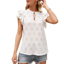 Load image into Gallery viewer, 2021 Summer Blusas Women Shirts Sexy V Neck With Drawstring Petal Sleeve Hollow Out Holes Blouse Shirt Casual Loose Female Tops