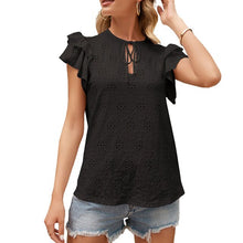 Load image into Gallery viewer, 2021 Summer Blusas Women Shirts Sexy V Neck With Drawstring Petal Sleeve Hollow Out Holes Blouse Shirt Casual Loose Female Tops