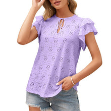 Load image into Gallery viewer, 2021 Summer Blusas Women Shirts Sexy V Neck With Drawstring Petal Sleeve Hollow Out Holes Blouse Shirt Casual Loose Female Tops