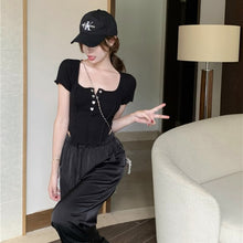 Load image into Gallery viewer, 2021 Summer Sexy Elegant Blouses Women Bodycon Short Sleeve Sweet Cute Casual Shirts Solid High Street Korean Fashion Y2k Tops