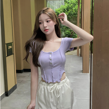 Load image into Gallery viewer, 2021 Summer Sexy Elegant Blouses Women Bodycon Short Sleeve Sweet Cute Casual Shirts Solid High Street Korean Fashion Y2k Tops