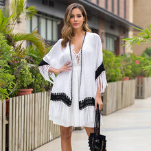 Load image into Gallery viewer, 2021 Summer Swimsuit Lace Hollow Crochet For The Beach Bikini Cover Up 3/4 Sleeve Women Tops Swimwear Beachwear