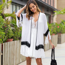 Load image into Gallery viewer, 2021 Summer Swimsuit Lace Hollow Crochet For The Beach Bikini Cover Up 3/4 Sleeve Women Tops Swimwear Beachwear