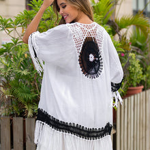 Load image into Gallery viewer, 2021 Summer Swimsuit Lace Hollow Crochet For The Beach Bikini Cover Up 3/4 Sleeve Women Tops Swimwear Beachwear