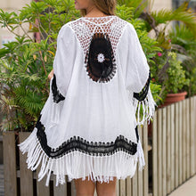 Load image into Gallery viewer, 2021 Summer Swimsuit Lace Hollow Crochet For The Beach Bikini Cover Up 3/4 Sleeve Women Tops Swimwear Beachwear