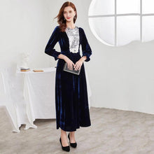 Load image into Gallery viewer, 2021 Women's Spring And Autumn Arab Muslim Stretch Velvet Waist Slimming Slim Sequined Velvet Stitching Dress Abaya Kimono