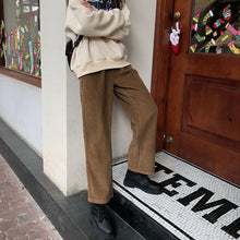 Load image into Gallery viewer, 2022 Elastic Waist Casual Straight Trousers Femme Solid Office Lady Simple Corduroy Pants Women All Match Spring Pantalones