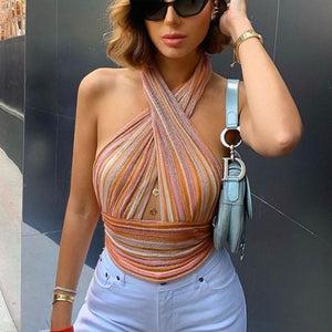 2022 For Summer Sexy Backless Bottoming Cross Halter Knit Corset Top Tank Tops Cropped Casual Party Women&#39;s Clothing Tshirt Tees